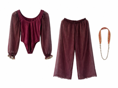 Maroon Bollywood Dance Set with Sheer Pants & Headbands