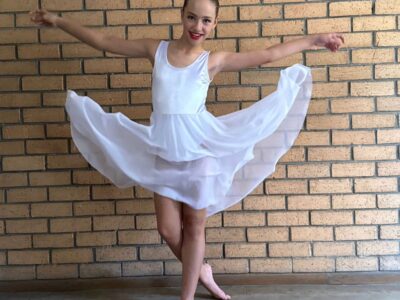 White Junior dress with shiny top piece-1